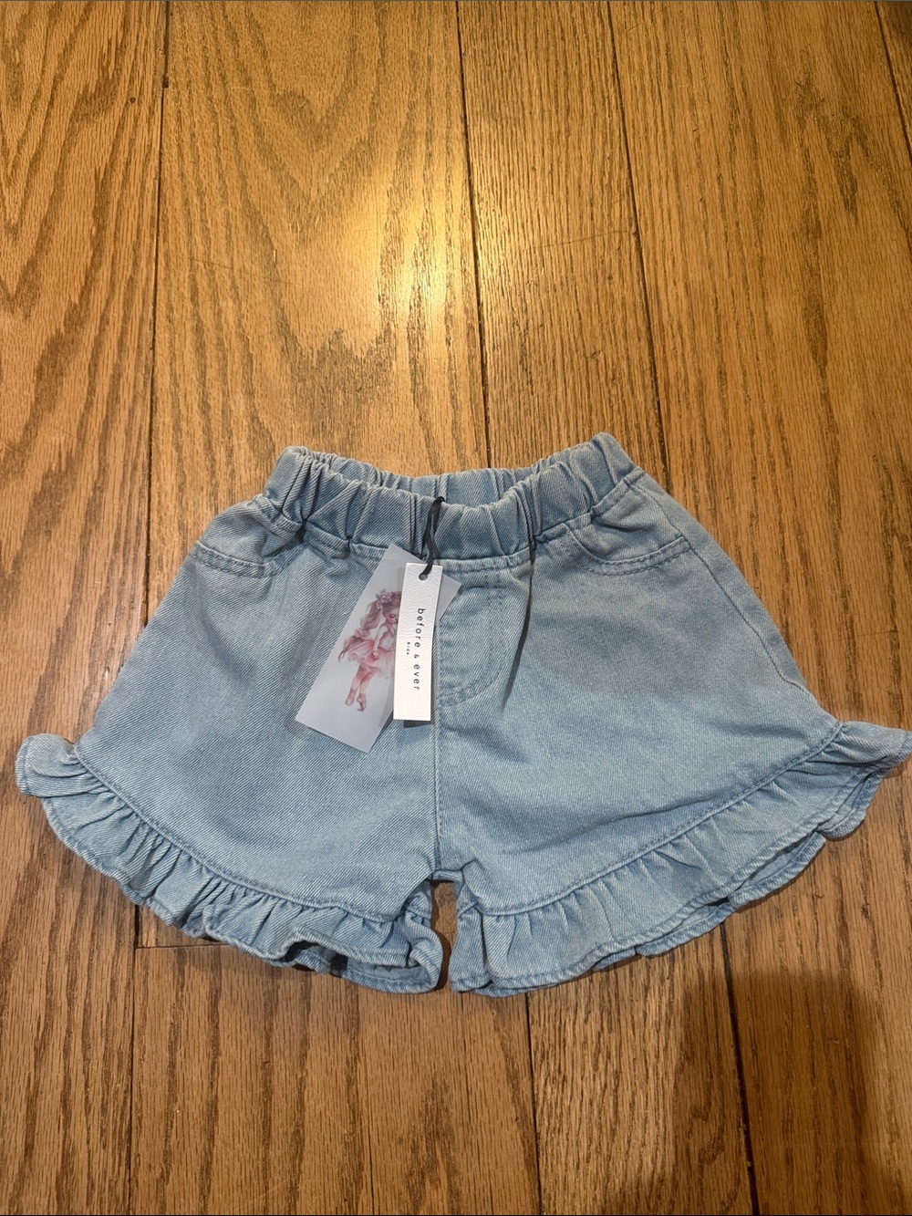 Girls' Light Blue Denim Ruffle Shorts before & ever Kids